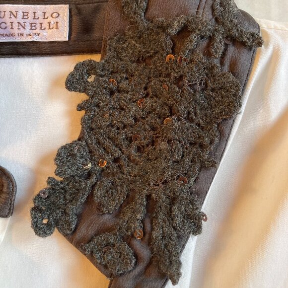 Brunello Cucinelli white button up blouse with embroidered stand collar size XXL - Picture 2 of 9